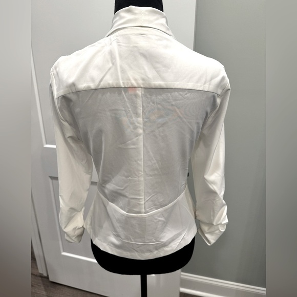 C’est Toi lightweight open front Elegant White Draped Blazer - Picture 3 of 7